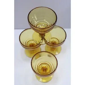Dining | Amber Sherbert Glass Set 4 Vintage Beehive 88943 Stacked Rings ...